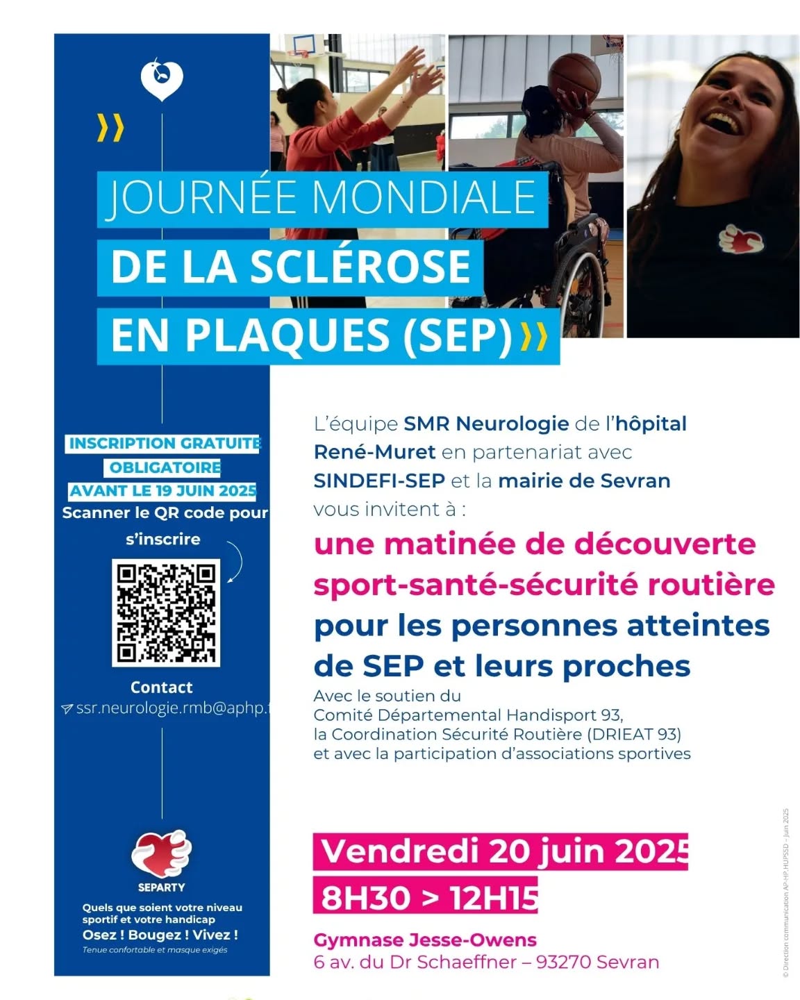 Que fais-tu le 20 juin ? 🤔

Nous, nous serons présents au Gymnase Jesse-Owens à Sevran pour la journée mondiale de la sclérose en plaques AVEC @hakim_arezki_ , champion paralympique et président du CDH93.

#handisport